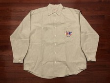VINTAGE 1980's GUESS JEANS U.S.A. BUTTON UP SHIRT MENS XL BEIGE FLAGS 80's v e