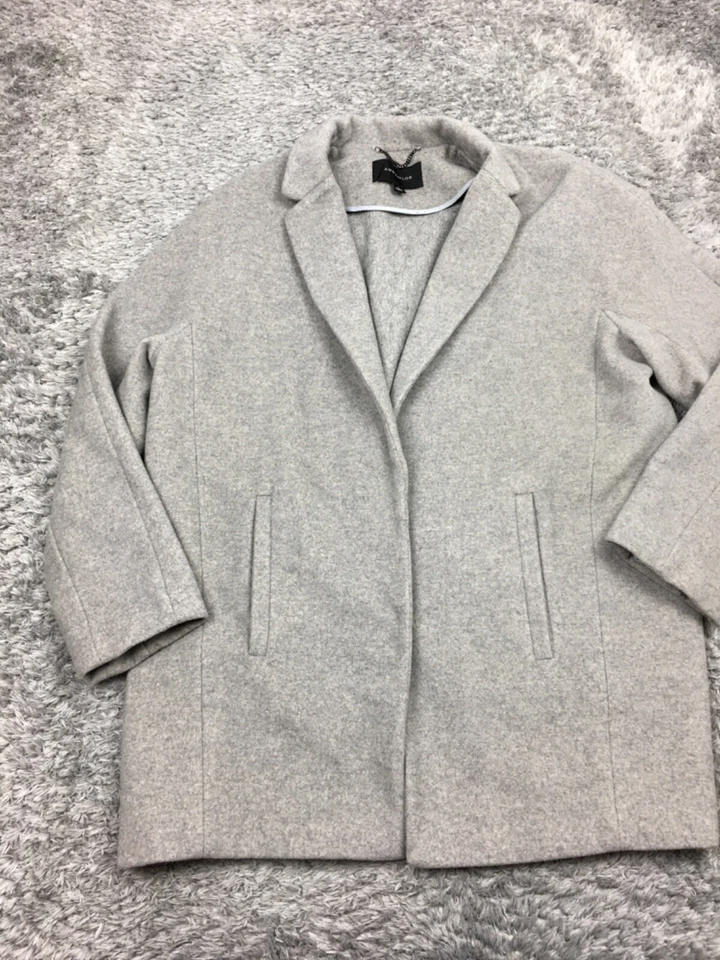 Abrigo de lana Ann Taylor para mujer talla grande gris bolsillos delanteros abiertos mezcla de lana Foto 3 de 4