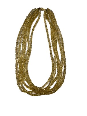 MEHRSTRANGIGE PERLEN CITRIN UND 14K GOLD HALSKETTE EDELSTEIN KRISTALLE
