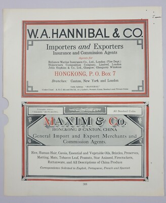 20's W.A.HANNIBAL CO, MAXIM & CO Hongkong Canton Ad Werbung 9,50in x 11in
