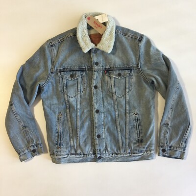 Levis Mens Sherpa Trucker Jacket Denim Jean Distressed 163650049 Sz M