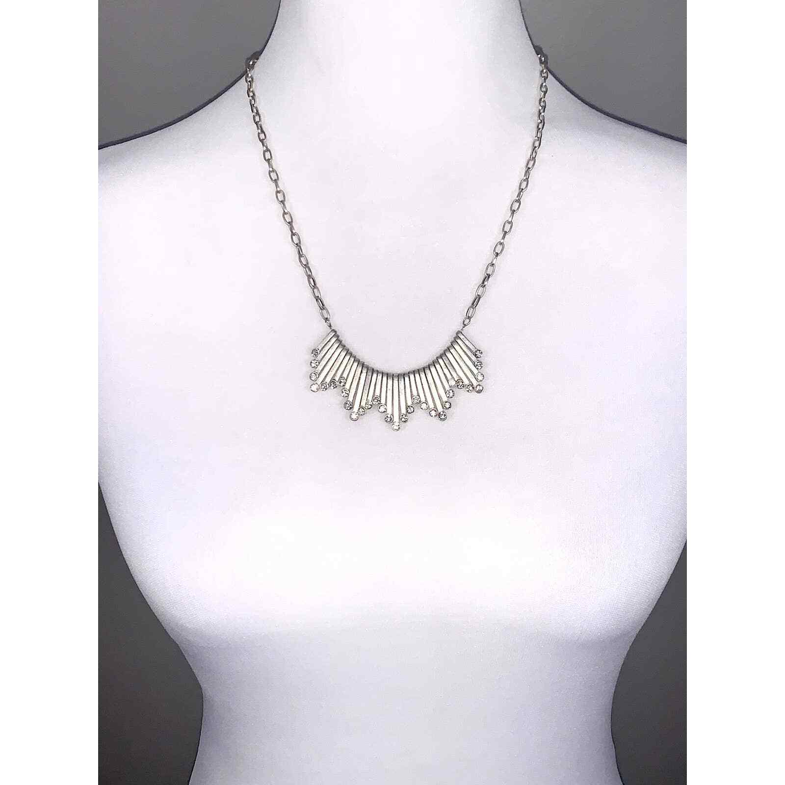 J. Crew Silver Dangling Crystal Statement Necklac… - image 2