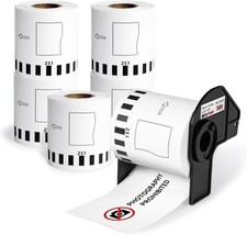 Label White Paper Tape for Brother DK2251 2-3/7" x 50' Black/Red 6 Rolls