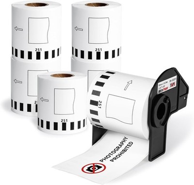 Label White Paper Tape for Brother DK2251 (2-3/7'' x 50') Black/Red  (6 Rolls)