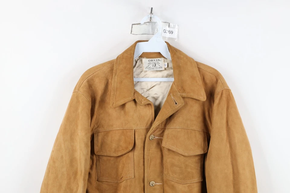 Camisa Chaqueta Jac Camisa Vintage Años 60 70 Orvis Para Hombres 42 Gamuza Cuero Botón EE. UU. Foto 2 de 4
