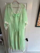 VTG Lane Bryant Lime Green Peignoir Set Nylon Chiffon Nightgown  Robe