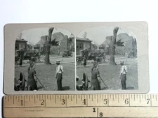 1924 Lorain Sandusky Tornado Aftermath Stereoview Card Damaged Building Disaster