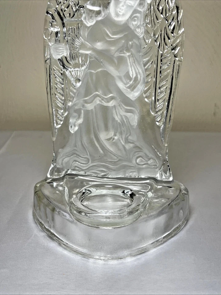 透明磨砂铅水晶玻璃天使带竖琴缠绕烛台圣诞节 — 第 2/3 张图片