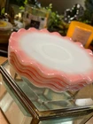Vintage Crinoline Pink Saucers 5 Hazel Atlas Ruffled Milk Glass 5"