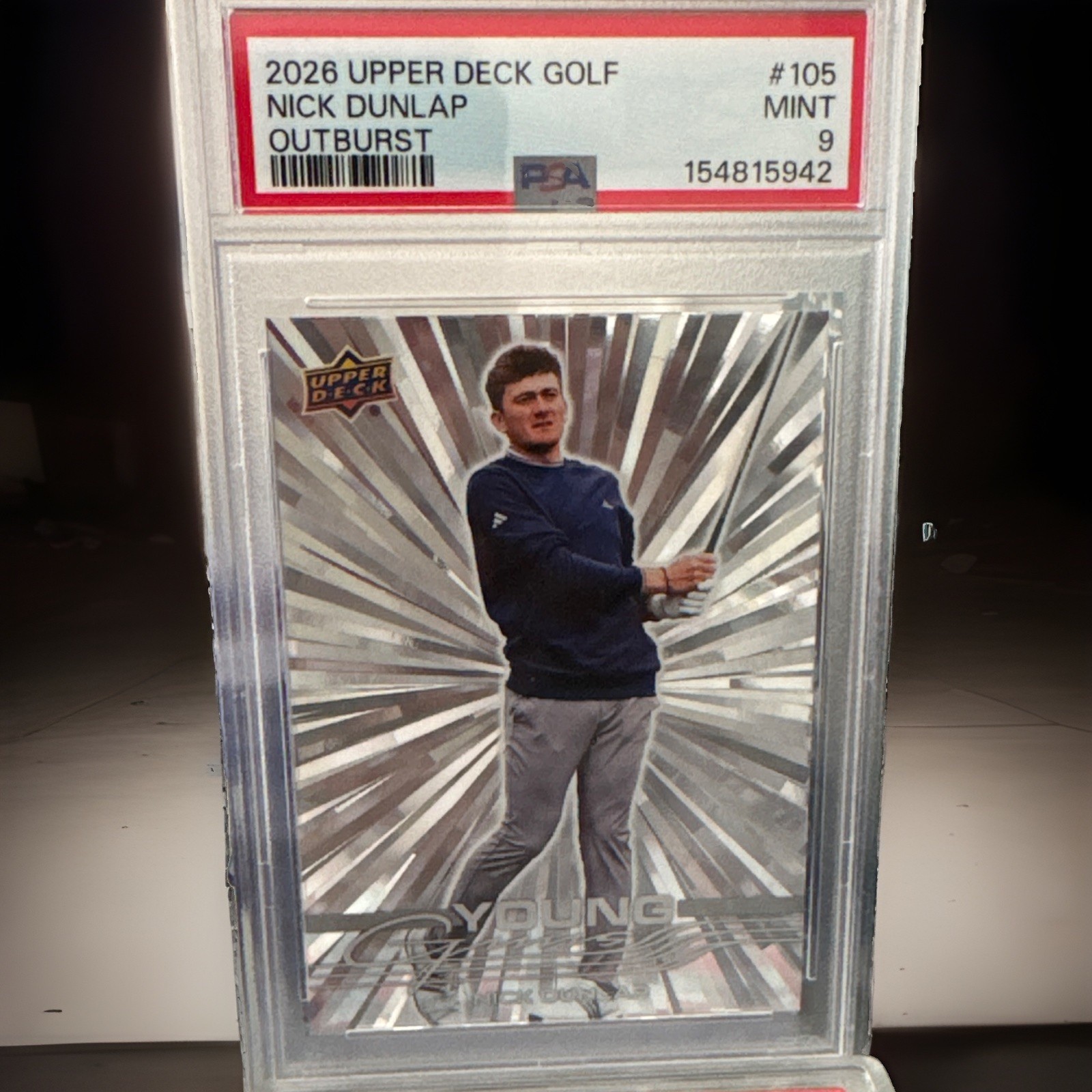 Upper Deck 2026 Young Guns Nick Dunlap #105 Outburst Golf Card PSA 9