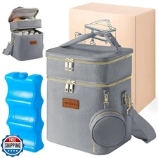 Breastmilk Cooler Bag with Ice Pack and Pacifier Case, Large Double Layer Ins