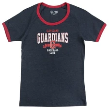 MLB Cleveland Guardians Women's Heather Bi-Blend Ringer T-Shirt in Navy, Medium