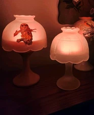 Vintage Westmoreland Fairy Lamp Owl On White And Small Frosted Fairy Lamp