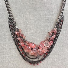 Vintage Y2K Multi-Strand Statement Necklace Rhinestone Beaded Silver Tone Chain