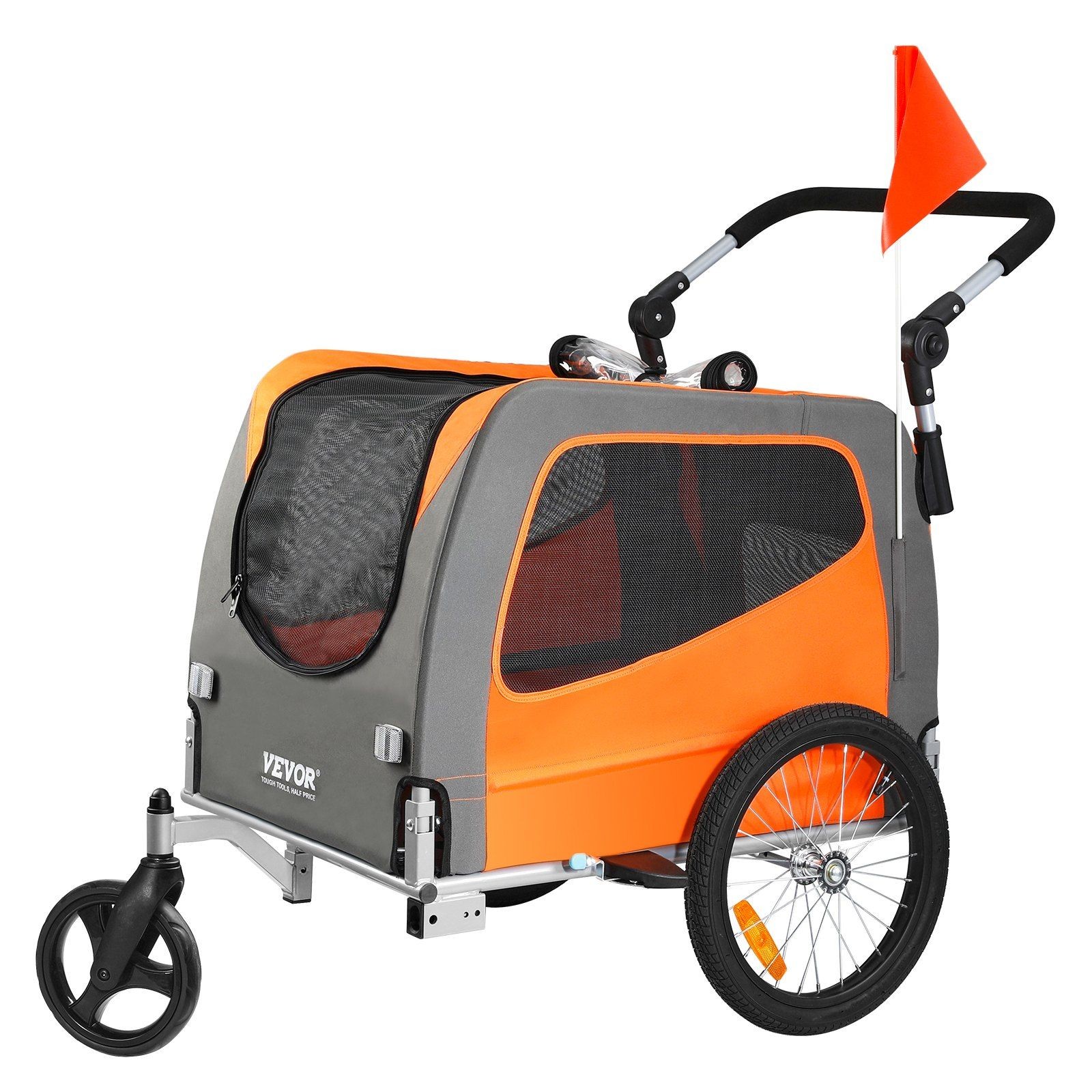 66lb 2-in-1 Animal Bike Cart with Ergonomic Handle & Mesh Pa
