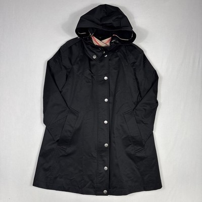 Burberry Brit Bowpark Jacket Womens 8 Black Rain Coat Wool Removeable Liner Hood