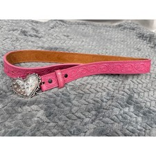 Justin Kids Pink Tooled Leather Heart Rhinestone Western Belt 28 C30101 USA