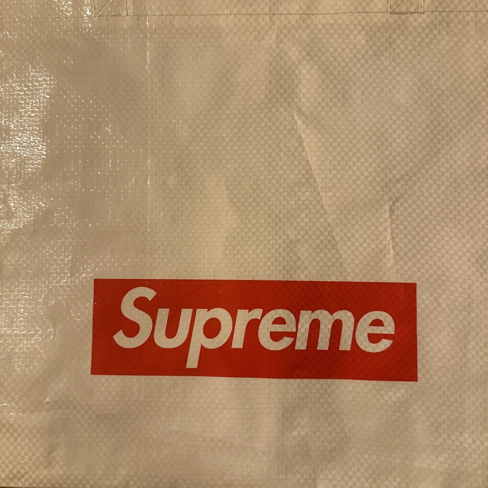 Supreme белая сумка с короткими ручками покупки сумка красная коробка логотип розничного магазина 12,25 x 14,25, бесплатный подарок - Изображение 2 из 4