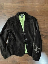 Eivissa Y2K Velvet Blazer Jacket M Brown Whimsigoth Witchy Boho Embroidered