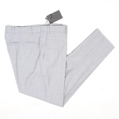 Custom Dress Pants Mens 32x28 Solid Light Gray Wool Blend Flat Front Trousers