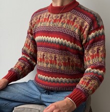 Alpaka Pullover Rot mit Muster Gr M Handgestrickter Alpaka Wollpullover aus Peru