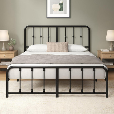 Leonardo Queen Metal Platform Bed with Victorian Spindle Headboard