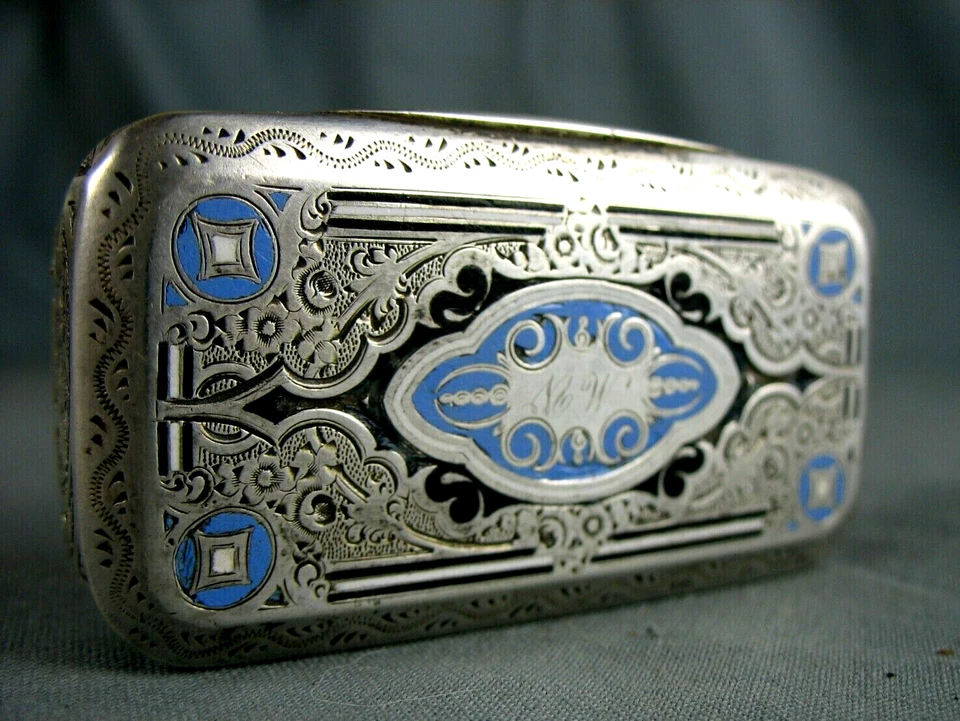 Antiguo estuche esmaltado Gran Francia 19 - Caja PLATA ESTERLINA * Napoleón III Foto 2 de 4