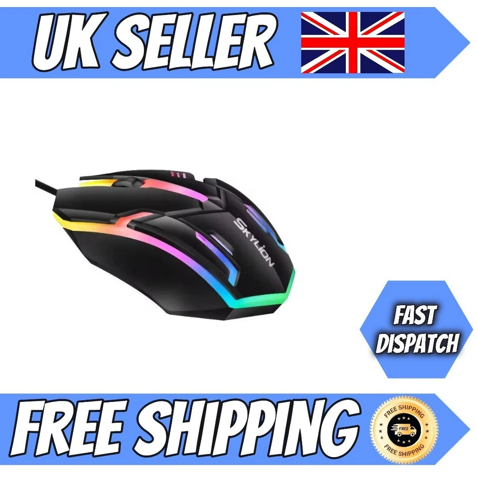 RGB LED Gaming Mouse Optical USB Wired for Desktop PC Laptop 1000 DPI UK - Image 4 of 4