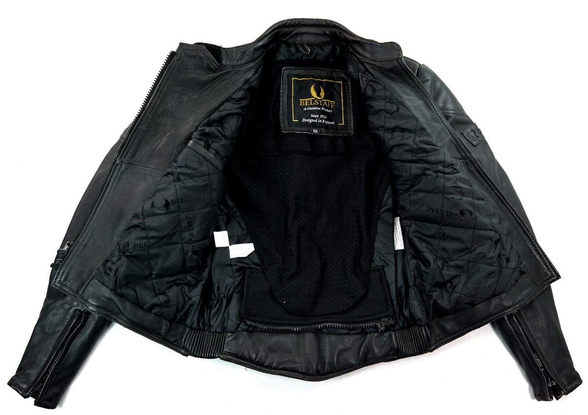 Belstaff Womens Outlaw Biker Motorcycle Leather Jacket Black 34 S