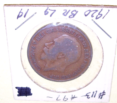 Antique Great Britain King George V Large Copper 1920 Penny Coin