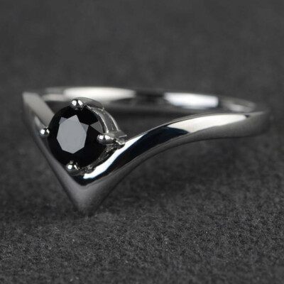 1.2Ct Round Black Diamond Solitaire Ring 14K White Gold Plated Simulated US 5-10