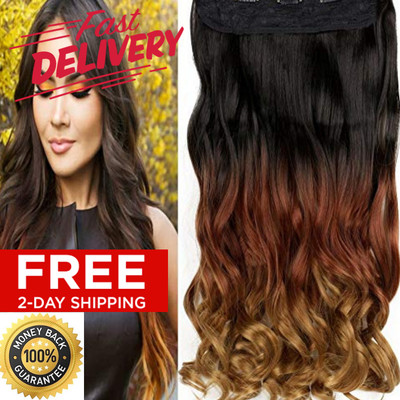 Full Head Synthetic Curly Wavy Hair Extensions Brown One Piece 5