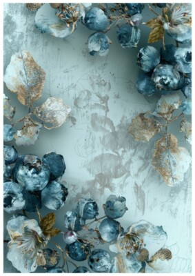 A3-Decoupage-Bastelpapier-Vintage blau-Blaubeeren-Blüten-17266