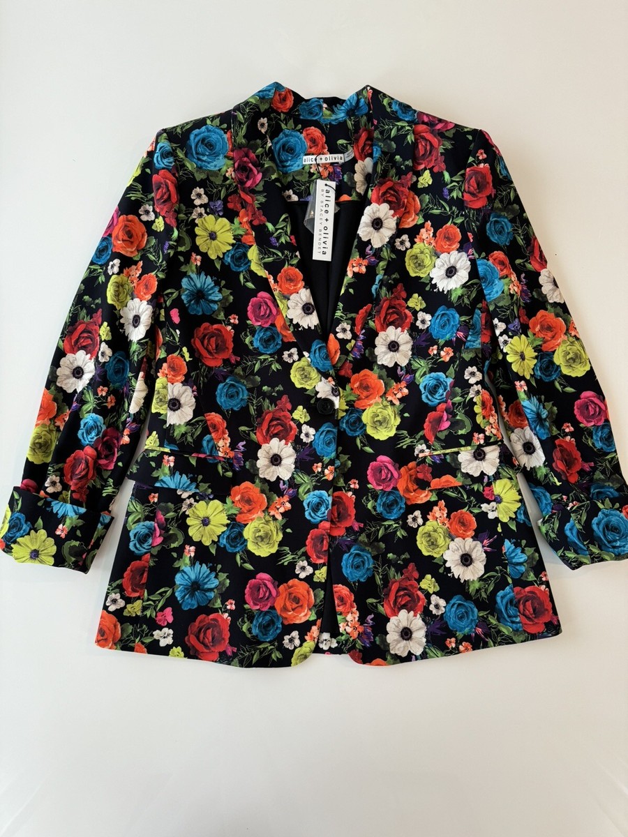 ALICE + OLIVIA NWT $550 Floral Print Fitted Blazer Sz 14 | eBay