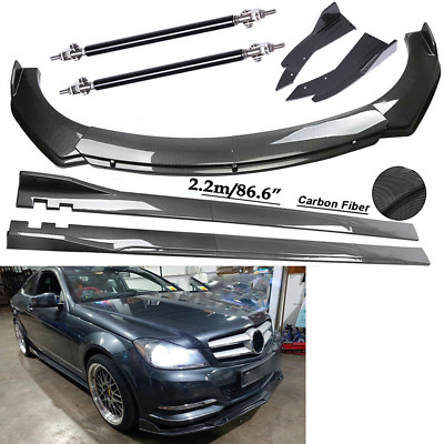 For Bens Carbon Fiber Front Bumper Lip Spoiler 86.6'' Side Skirt Polyurethane
