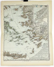1897 German Map of The Balkan Peninsula part 4 from Stieler's Hand Atlas 19 x 15