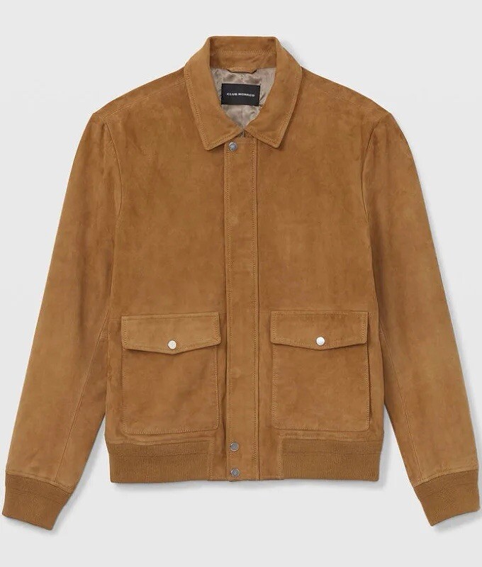 New Club Monaco Suede Bomber Manteau Jacket Size Small Brown