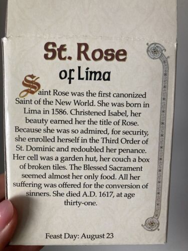 Statua Santa Rosa di Lima 4" e biglietto di preghiera - Foto 7 di 8