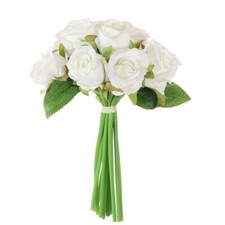White Mini Tea Bud Rose Hand Tie Bunch Spray Artificial Flower with 12 heads (27