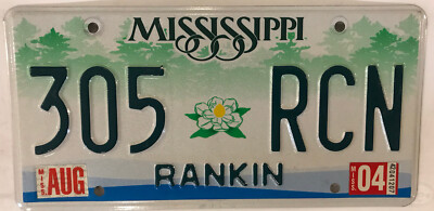 RANKIN county license plate 305 RCN Pearl Jackson Zoo Richland Flowood Miss MS