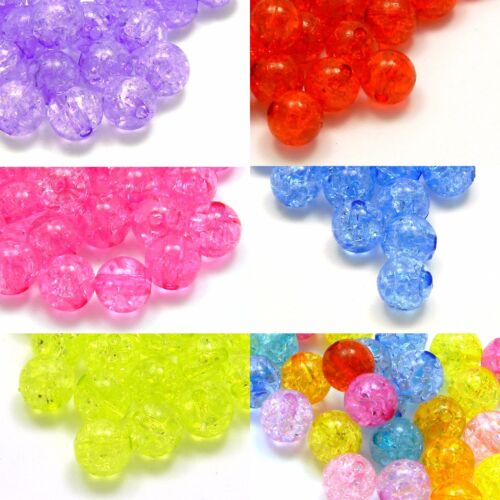 Lot of 50 Round 8mm Crackle Plastic Acrylic Loose Beads with Internal Cracks - Picture 1 of 7