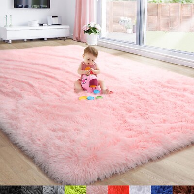 Arbosofe Pink Fluffy Girls' Bedroom Rug 5x8 Feet - Super Soft High Pile Polyester Carpet For Kids