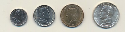 Monaco Rainier III. 1/2 1979 - 1 1977 -10 1978 -5 1966  Francs ( Silber ) 