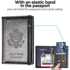 US Passport Holder Leather RFID Blocking Cover Leather Travel Wallet Case Card 