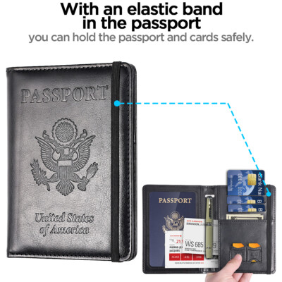US Passport Holder Leather RFID Blocking Cover Leather Travel Wallet Case Card 