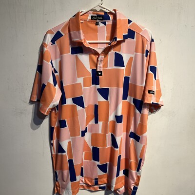 Bad Birdie Polo Shirt Mens Large Stretch Golf Short Sleeve Peach Geometric
