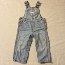 OshKosh Bgosh Kids 12M Blue Hickory Stripe Denim Overalls Snap Leg Workwear