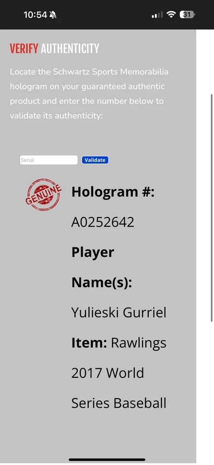 Yuli Gurriel Signed Yulieski 2017 World Series Baseball Schwartz Sports COA - Image 4 of 4