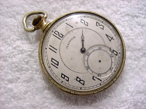 Vintage GOLD FD lg antique 1920 Art Deco ILLINOIS AUTOCRAT ENGRAVED pocket watch