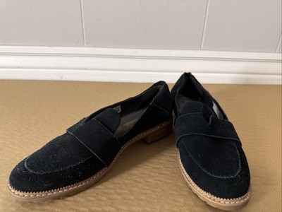 Toms Mallory Loafers Womens Size 7.5 Black Suede Slip On Lug Sole Comfort Shoes